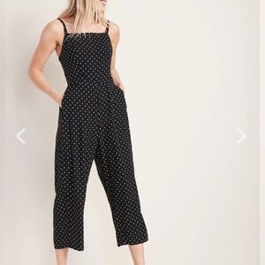 Old Navy Womens Medium Black White Polka Dot Jumpsuit Square Neck Sleeveless